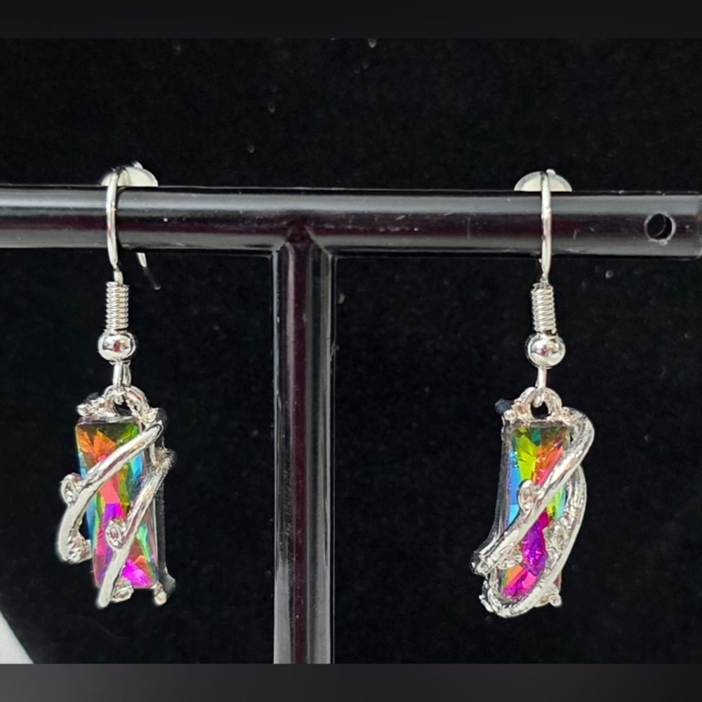 Silver Tone Colorful Artistic Dangle Earrings